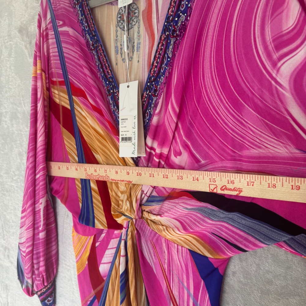 NWT Camilla Folk River Twist Front Dress Pink Beaded V-Neck Midi KNIF024 Med - Picture 7 of 10